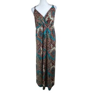 Rhapsody Maxi Dress Women L‎ Teal Paisley Bohemian Summer Beach Resort Wear